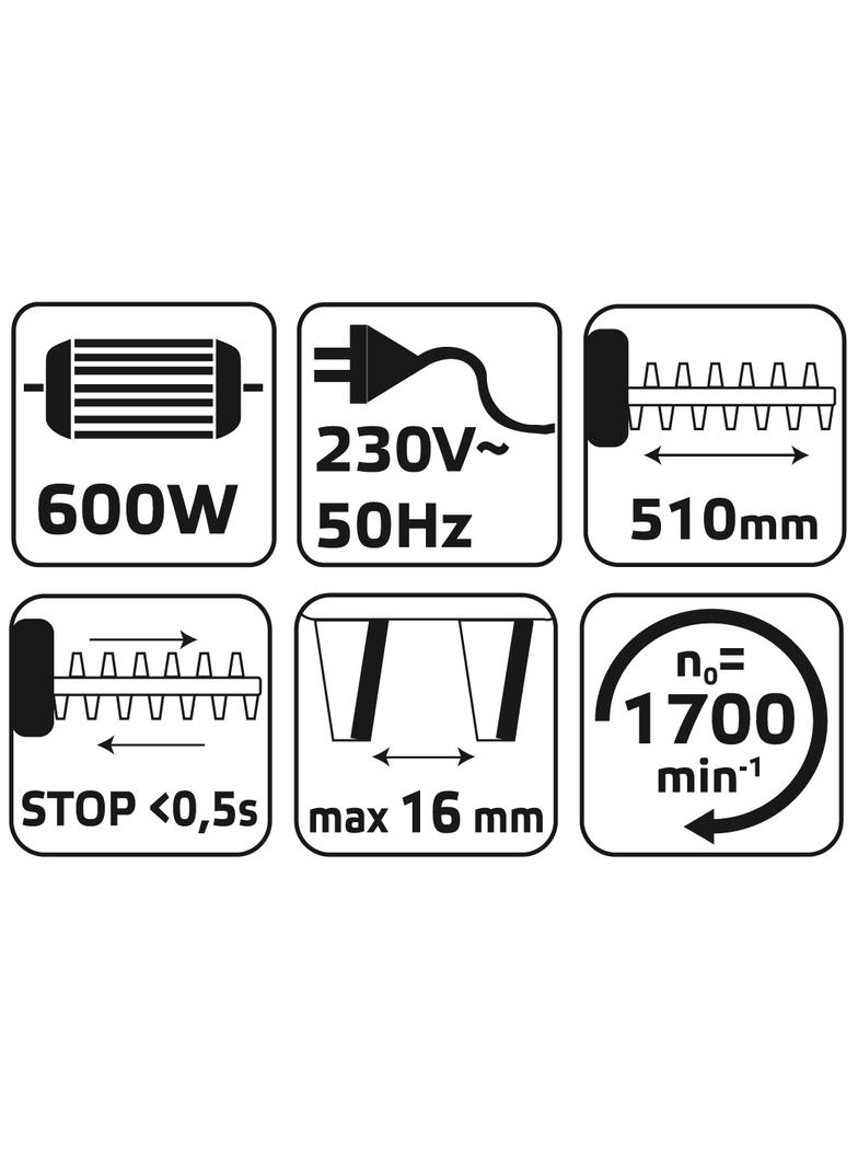 Nożyce do żywopłotu 600W, szerokość cięcia 450 mm
