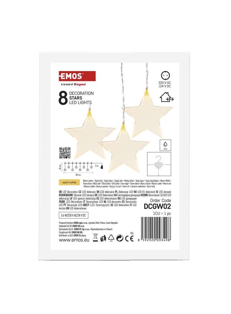 Lampki choinkowe sople gwiazdki 8LED 45x84cm ciepła biel IP44 timer DCGW02 EMOS