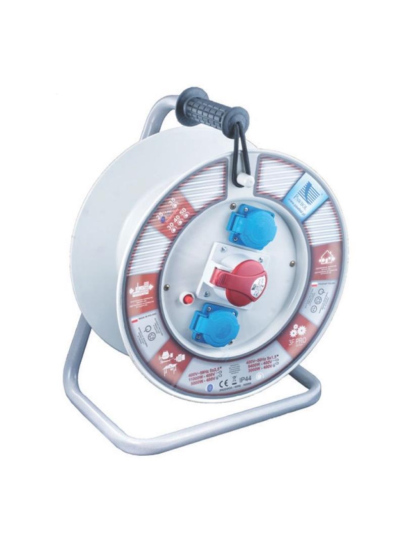 Rozgałęźnik na bębnie fi 340, 2xGZ16A, 1x16A/5p (400V), IP44, wyłącznik termiczny biały 1110-340RT B.1110-340RT PAWBOL