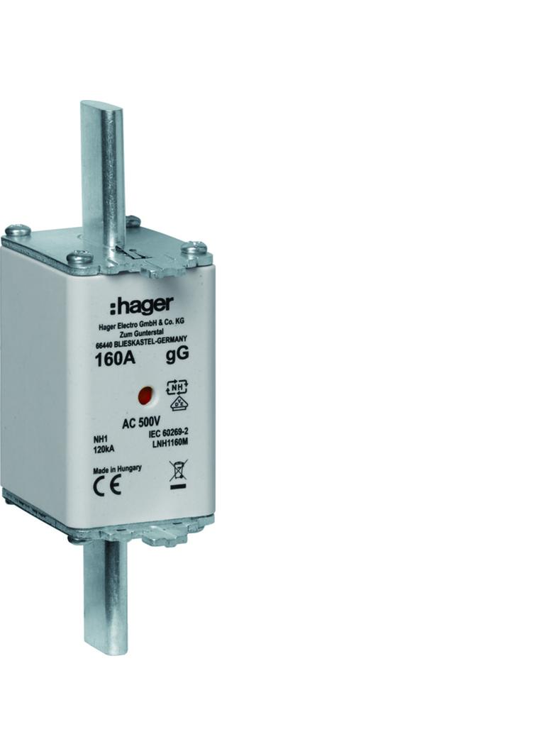 Wkładka bezp. nożowa NH1C wsk.podw. uchwyt nieiz. gG 160A 500 VAC LNH1160M HAGER