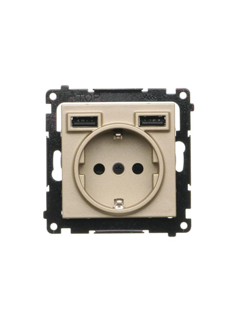 Simon 55 Gniazdo schuko ze zintegrowaną ładowarką 2xUSBA Szampański mat TGSZ1ZUSB2AA.01/144 KONTAKT
