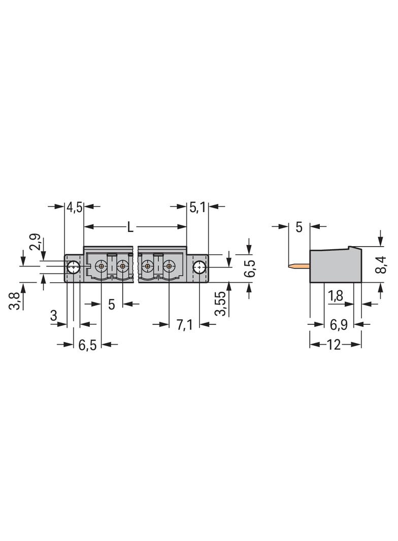 MCS-MIDI Classic wtyk 2-bieg. szary raster 5 mm