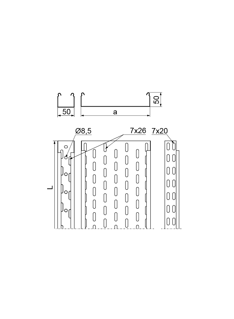 Korytko kablowe 150x50mm Grubość 1,00 mm 3mb KCJ150H50/3 N 151015 BAKS