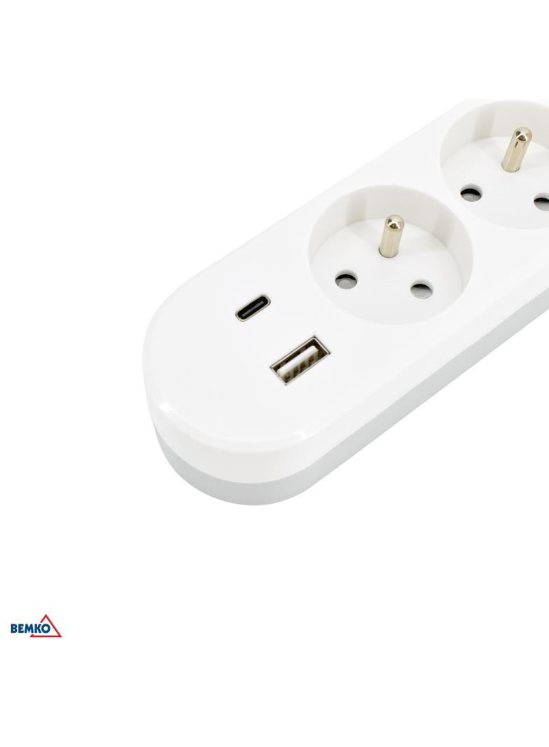 PRZEDŁUŻACZ NB 3X 2P+Z+WYŁ. 1.5MM X 2.0M + 2x USB(C+A)