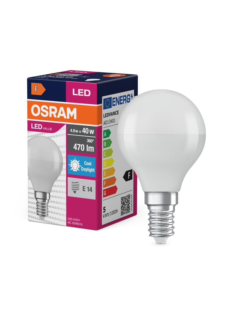 Lampa LED VALUE Classic P40 non-dim plastik 4,9W 865 E14
