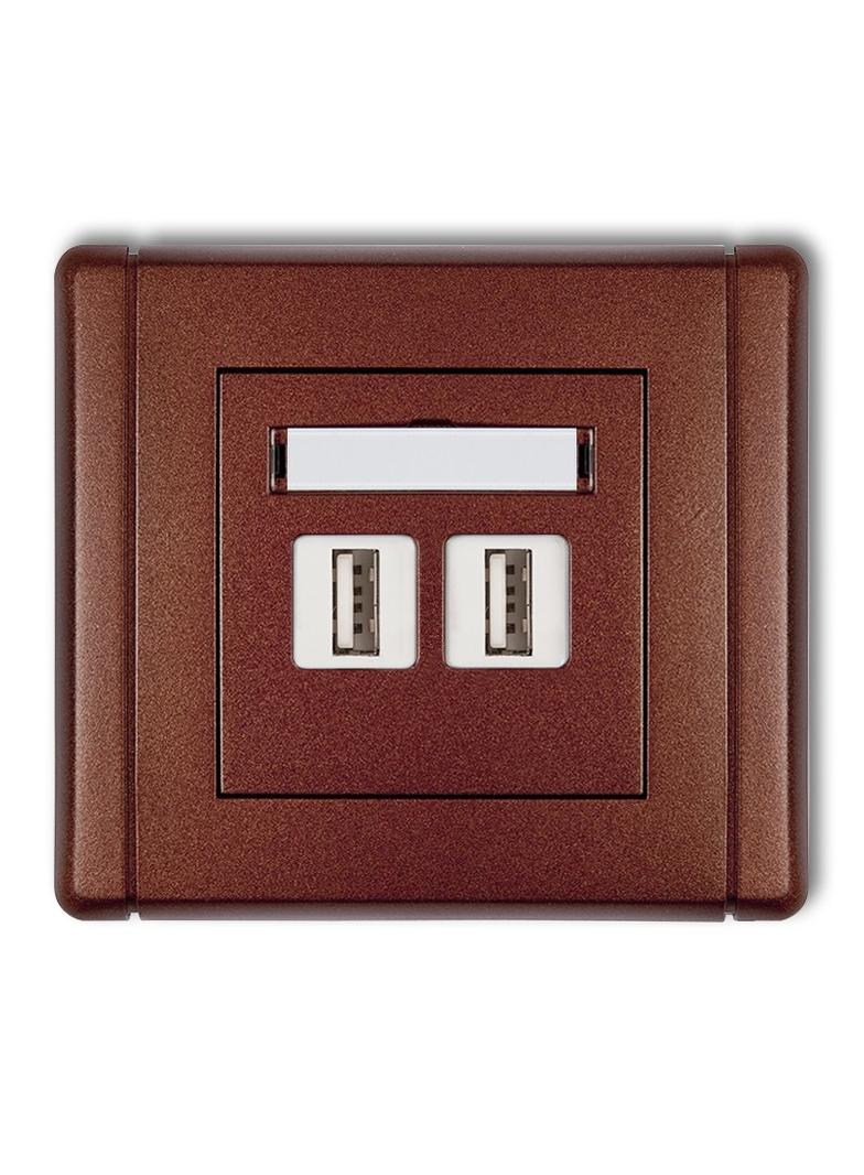 FLEXI Gniazdo podwójne 2xUSB A-A 3.0 brązowy metalik