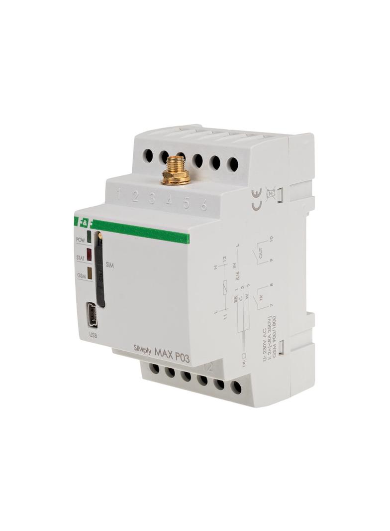 przekaźnik zdalnego sterowania GSM (SMS); 2xWY, 2xWE; sterowanie temperaturą; 230V AC; 2x1NO/NC; mon