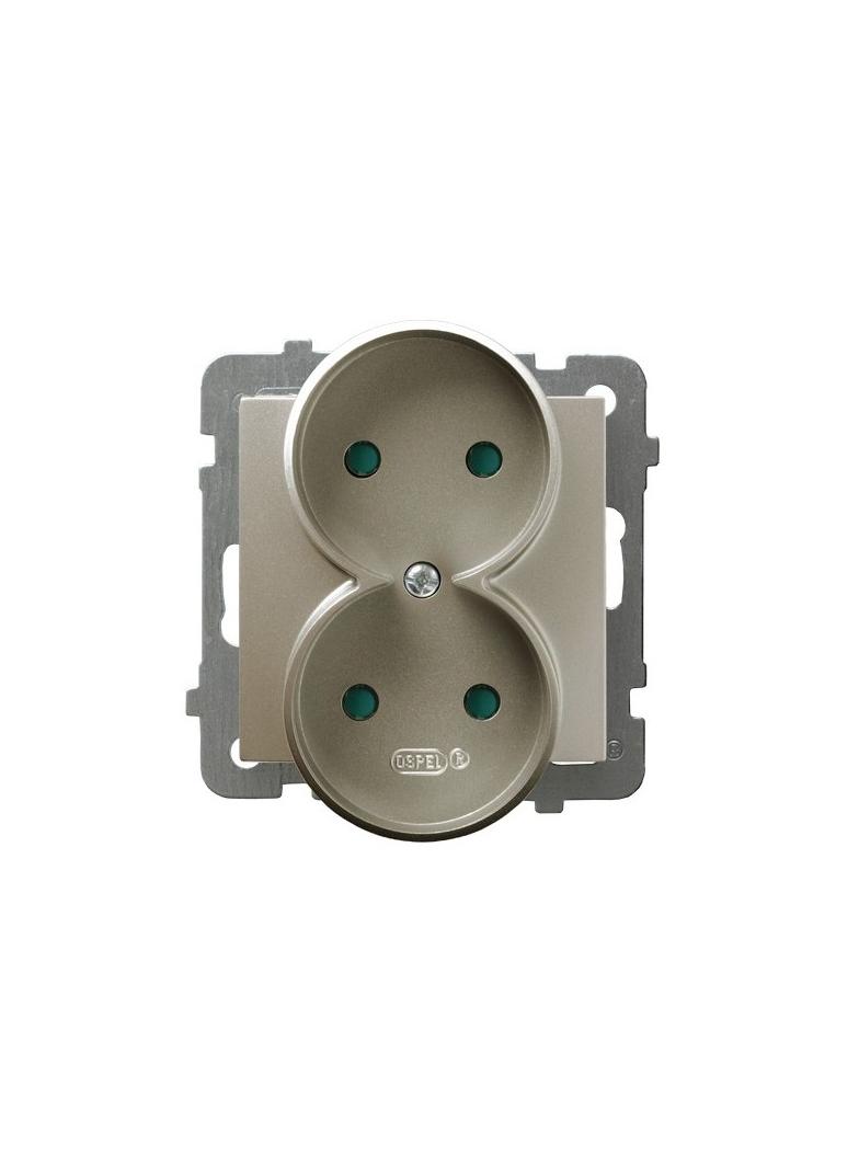 AS Gniazdo podwójne z przesłonami torów prądowych, moduł bez ramki - kolor satyna light