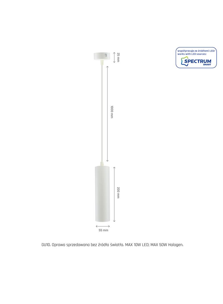 OPRAWA MADARA MINI II GU10 ZWIS BAZA 230V IP20 fi55*200mm BIAŁY kabel 1m