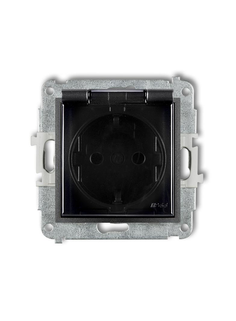 MINI Mechanizm gniazda bryzgoszczelnego z uziemieniem SCHUKO 2P+Z (klapka dymna, przesłony torów prą