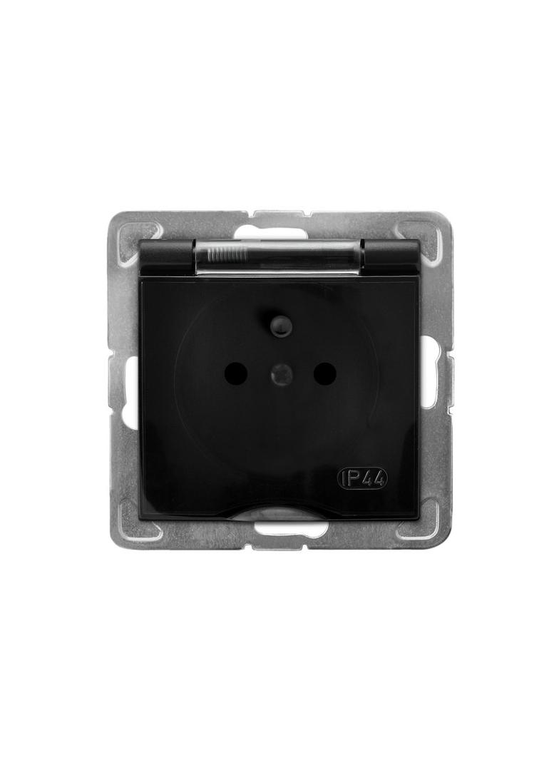 IMPRESJA Gniazdo bryzgoszczelne z uziemieniem IP-44 wieczko przezroczyste - kolor czarny metalik