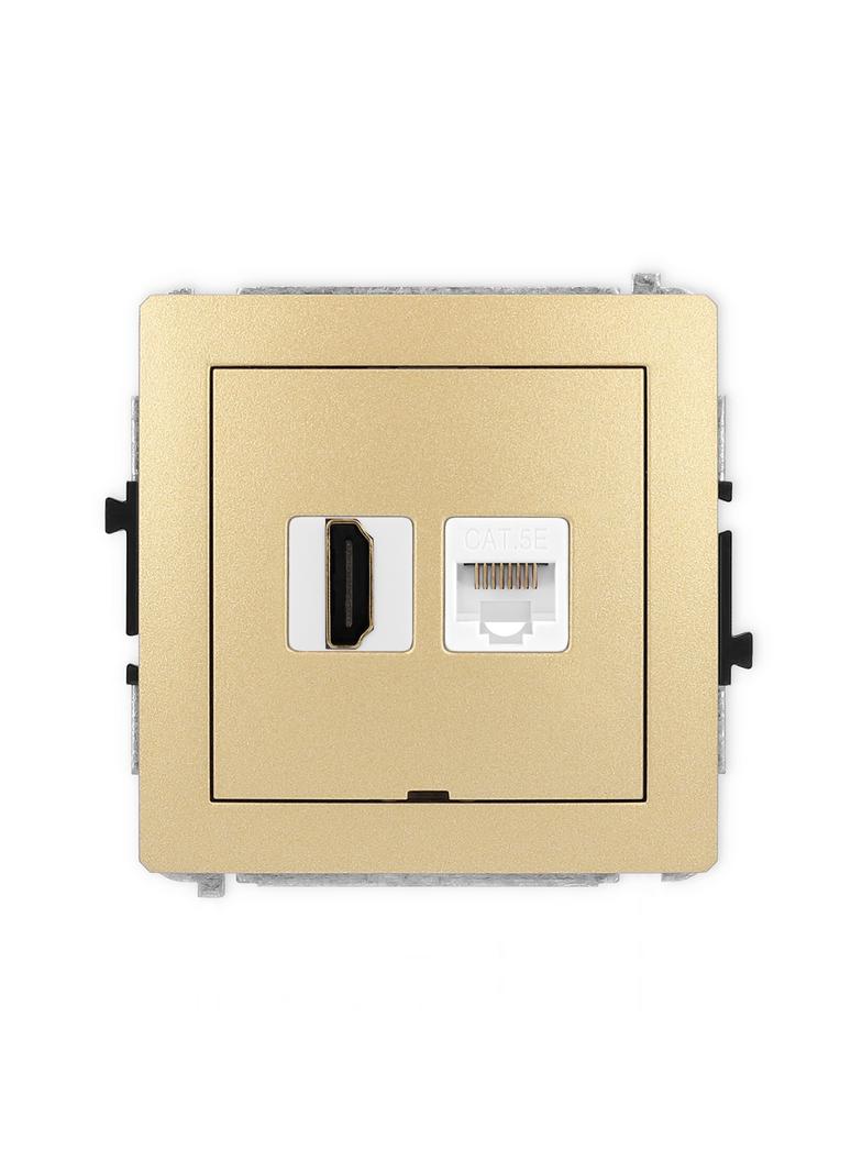 DECO Gniazdo pojedyncze HDMI 2.0, 4K + gniazda komp. poj. 1xRJ45, kat. 5e, 8-stykowy, bez pola opisowego złoty 29DGHKBO 29DGHKBO-45e KARLIK