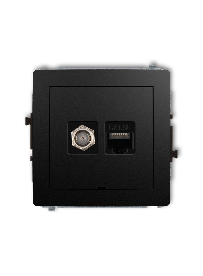 DECO Gniazdo komputerowo-antenowe ''F'' + RJ45 kat. 5e Czarny mat 12DGFKBO-1 KARLIK