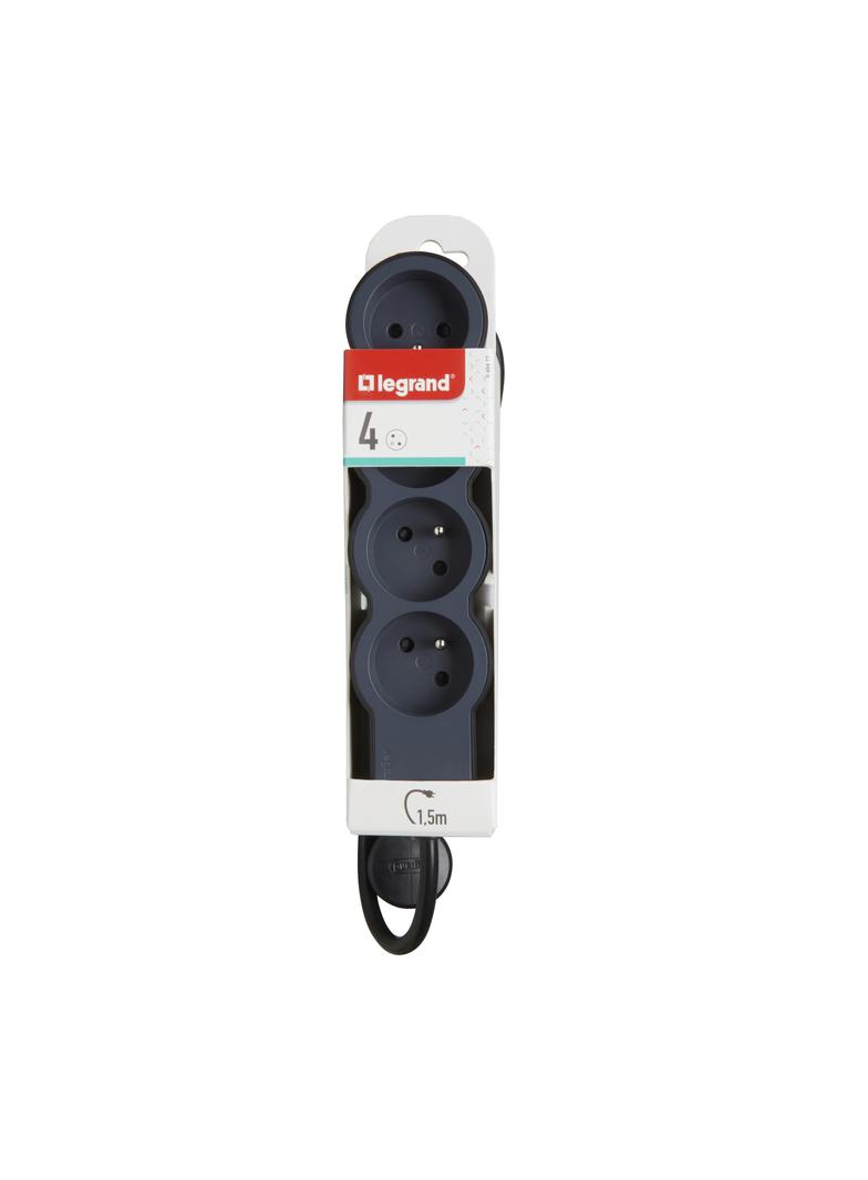 PRZEDŁUŻACZ STANDARD 4X2P+Z, Z PRZEWODEM 1.5 METRA 3X1.0 MM2 - CZARNY/GRAFITOWY, Legrand