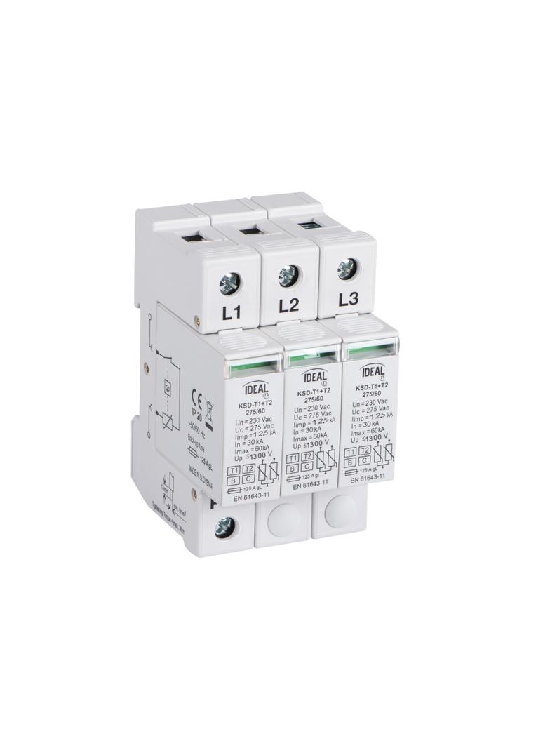 Ogranicznik przepięć B+C Typ 1+2 3P 30kA 1,5kV KSD-T1+T2 275/180 3P 23921 KANLUX