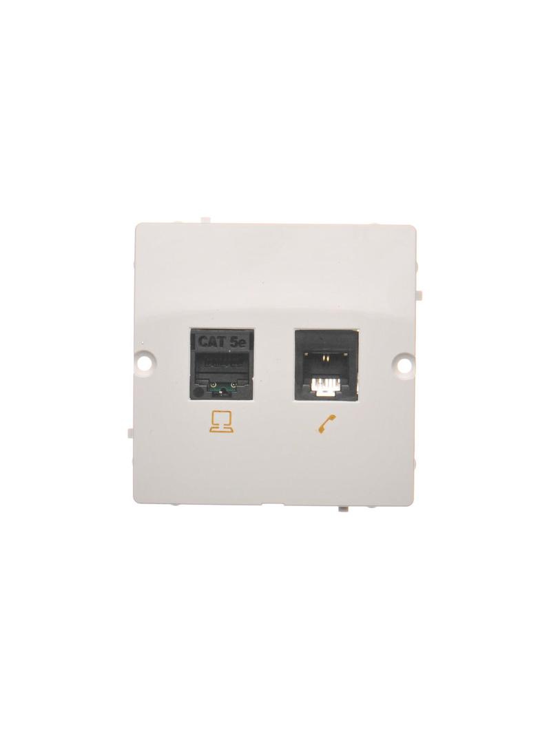 Simon Basic Gniazdo komputerowe RJ45 kat.5e+telefoniczne RJ11 Montaż gniazda na wkręty do puszki bia