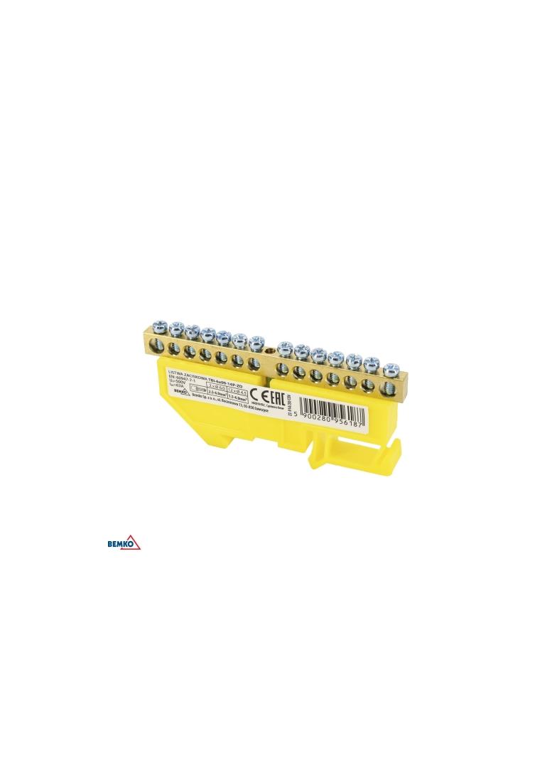 LISTWA ZACISKOWA NA SZYNĘ 8x12 14-TOROWA ŻÓŁTA