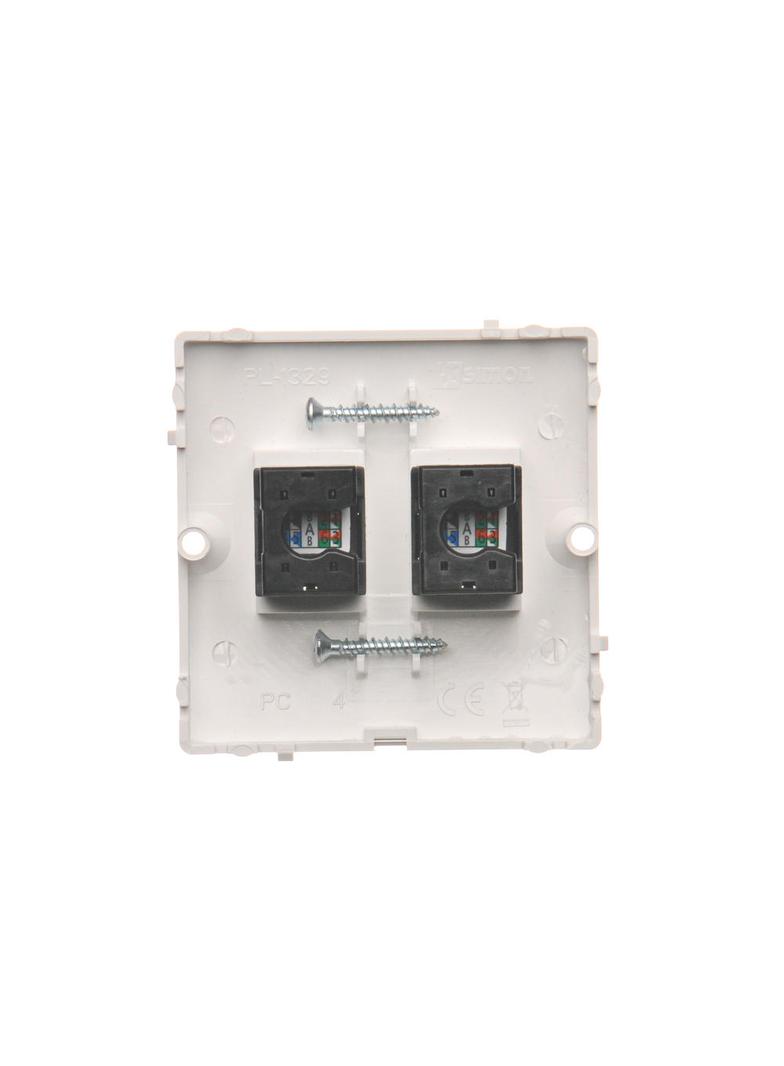 Simon Basic Gniazdo komputerowe RJ45 podwójne kategoria 5e Montaż gniazda na wkręty do puszki biały