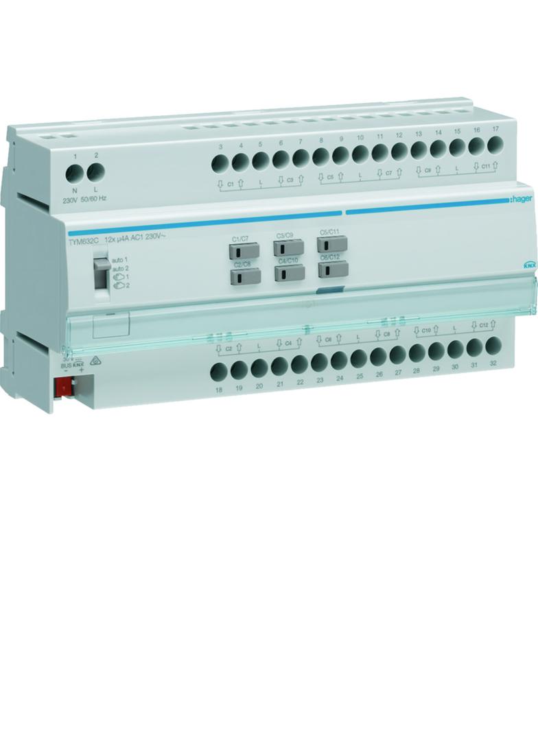 KNX system Sterownik żaluzjowy/roletowy 12-krotny 230V AC 10 mod. TYM632C HAGER