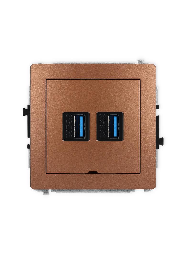DECO Mechanizm gniazda podwójnego 2xUSB A-A 3.0, bez pola opisowego brązowy metalik