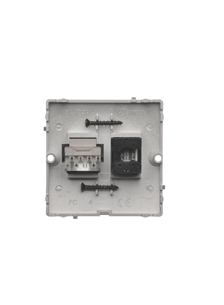 Simon Basic Gniazdo komputerowe RJ45 kat.5e + telefoniczne RJ11 . Montaż gniazda na wkręty do puszki satynowy BMF5T.02/29 KONTAKT