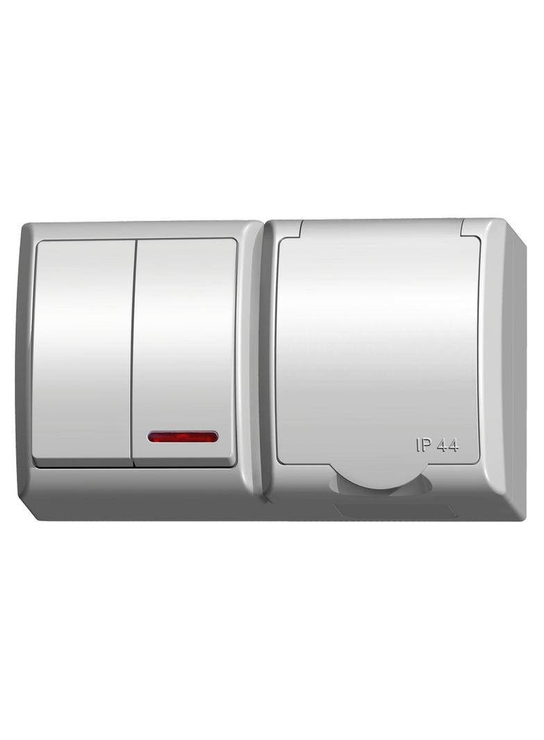 FALA Łącznik dwugrupowy świecznikowy z podświetleniem + gniazdo pojedyncze wieczko w kolorze wyrobu