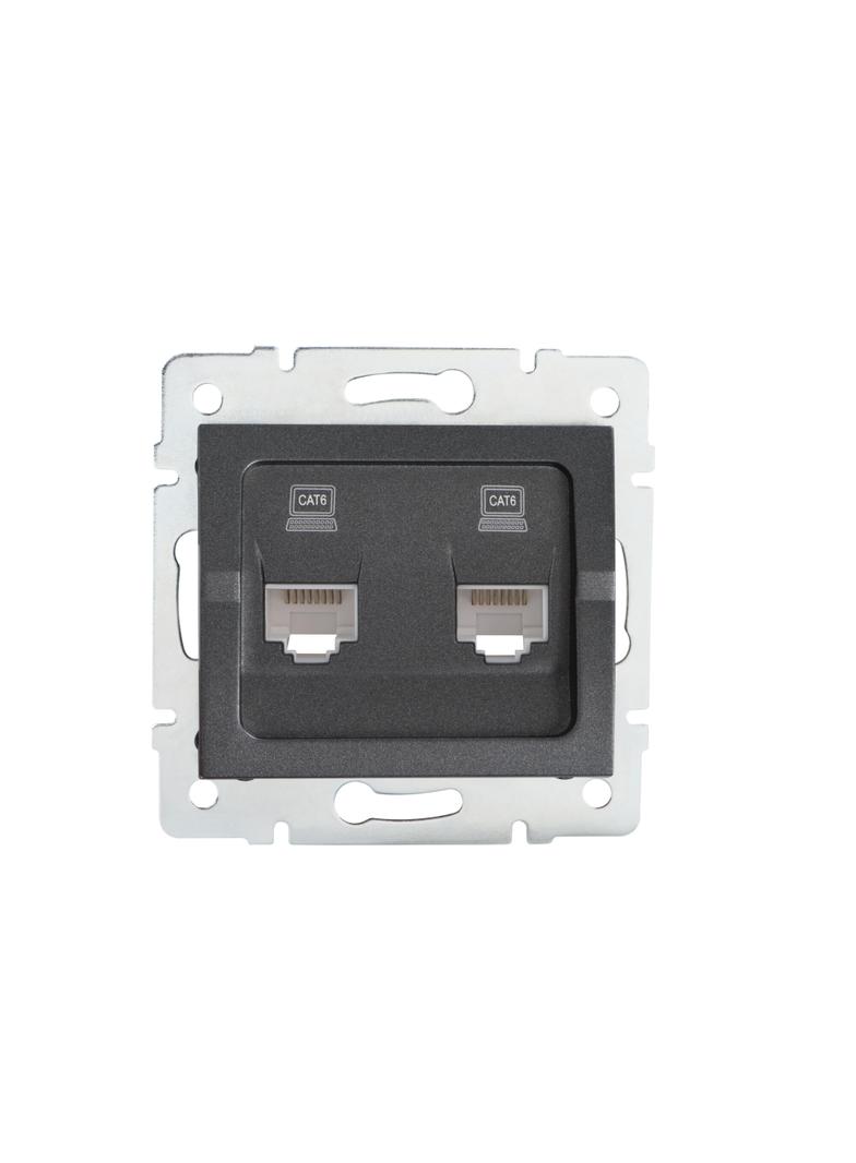 LOGI Gniazdo komputerowe podwójne niezależne (2x RJ45Cat 6 Jack) Grafit 021420041 25288 KANLUX
