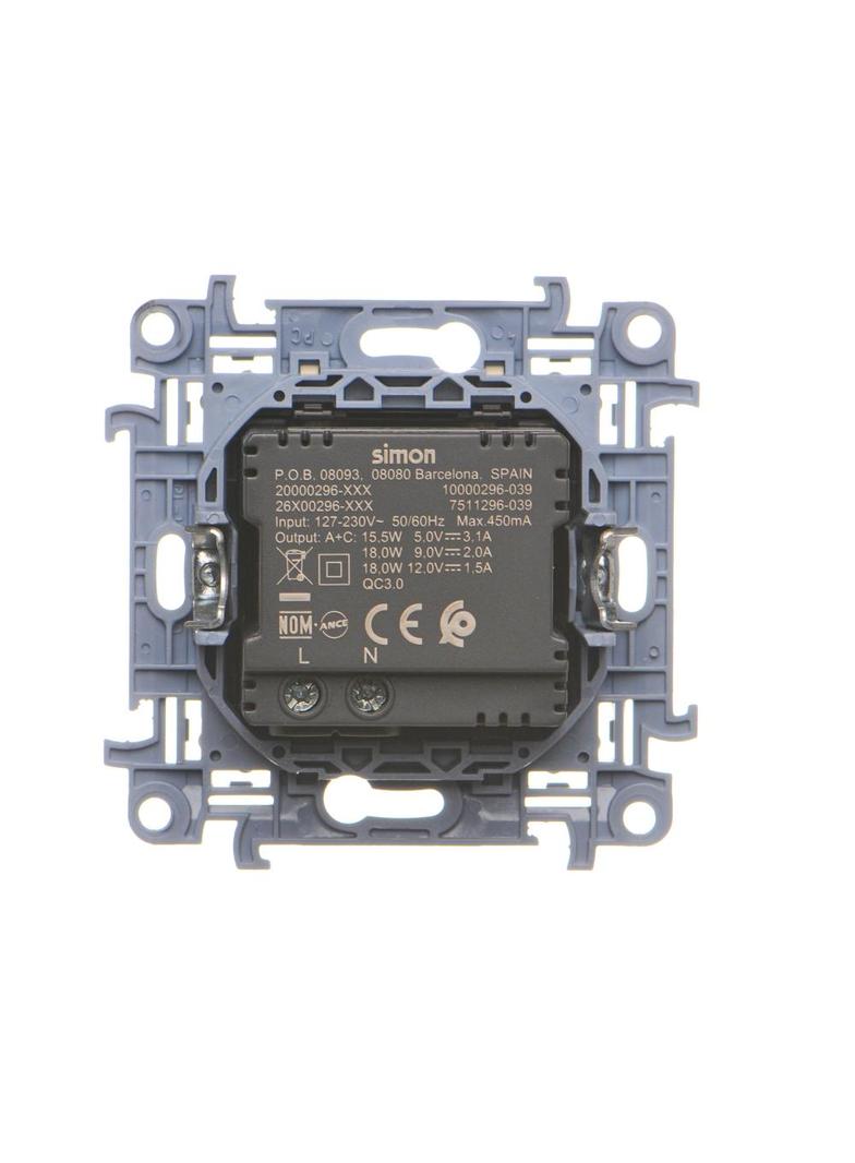 "Simon 10 WC-EC2CAXXX-01-41x Ładowarka 2xUSB CA (moduł), ?3.1 A QUICK CHARGE, 5V DC, 230V