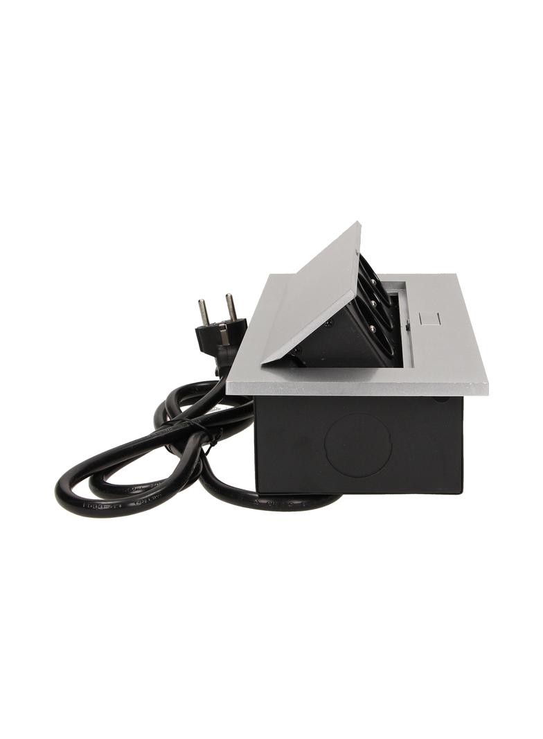 Gniazdo meblowe wpuszczane w blat z grubym rantem 3x2P+Z przewód 1,5m 3x1,5mm2 srebrne OR-AE-1338/G