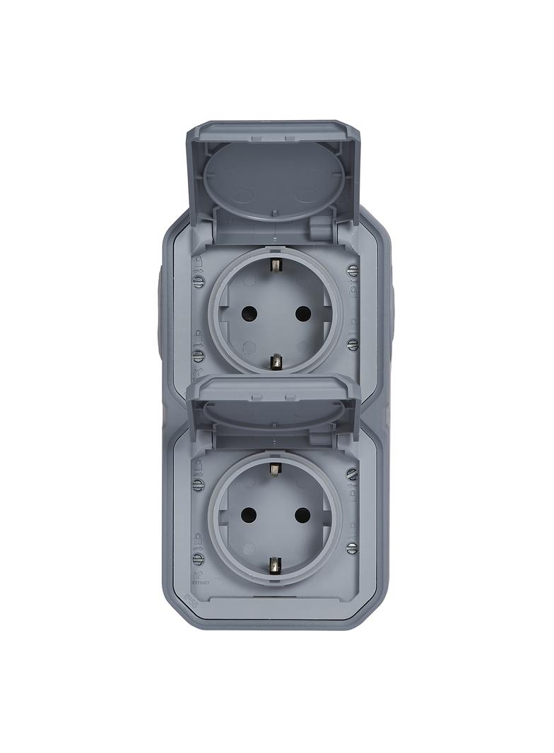 NOWE PLEXO - GNIAZDO SCHUKO 2X2P+Z PIONOWE KOMPLET NATYNKOWY 16A-250V SZARE 069744L LEGRAND