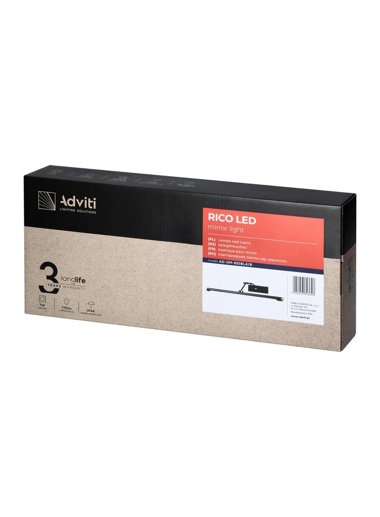 Kinkiet lampa nad lustro RICO LED 7W 770lm 4000K IP44 dł. 40 cm czarna ORNO