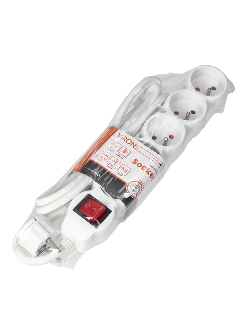 Przedłużacz 5-krotny 2P+Z, z wyłącznikiem, 3m H05VV-F 3x1,5mm2, Imax=16A, płaska wtyczka, biały ES-7/W/3 ORNO