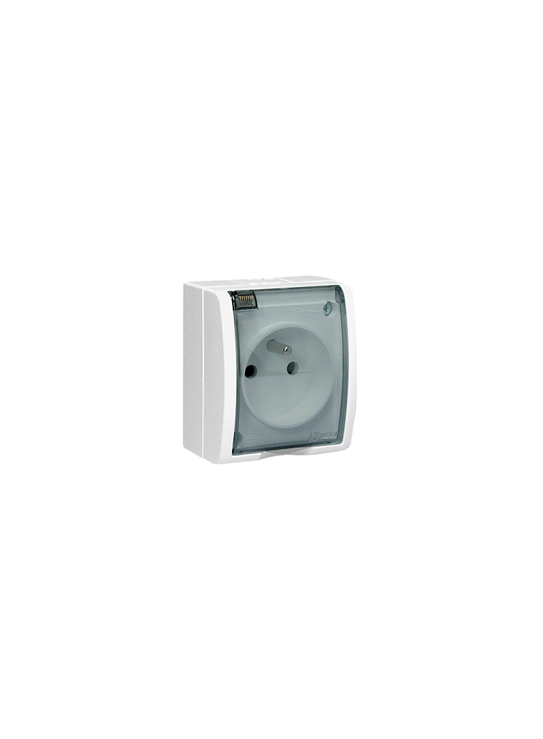 Simon Aquarius Gniazdo wtyczkowe z uziemieniem bryzgoszczelne IP54 klapka transparentna 16A 250V zaciski śrubowe biały AQGZ1/11A AQGZ1/11a KONTAKT