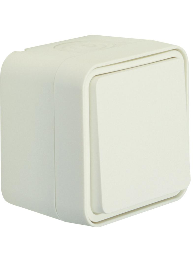 BERKER W.1 Łącznik 1-klawiszowy przyciskowy jednobiegunowy kompletny IP55 biały 50453522 HAGER