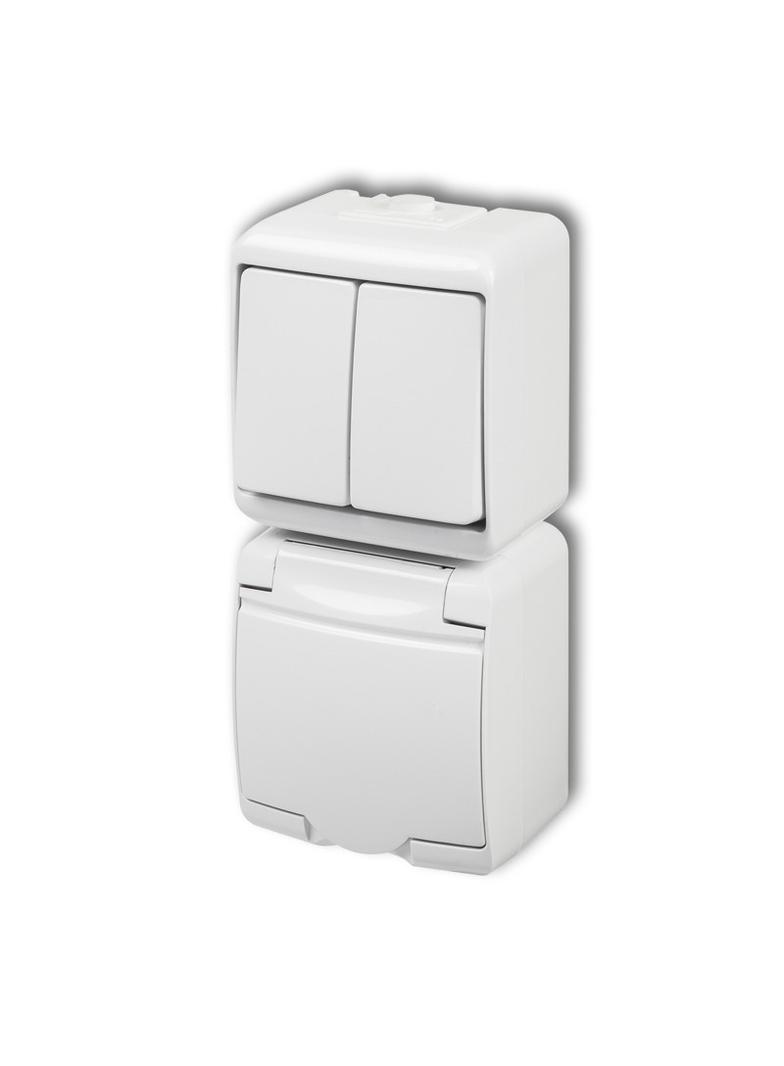 JUNIOR Łącznik świecznikowy z gniazdem hermetycznym SCHUKO (klapka biała; bez przesłon) biały