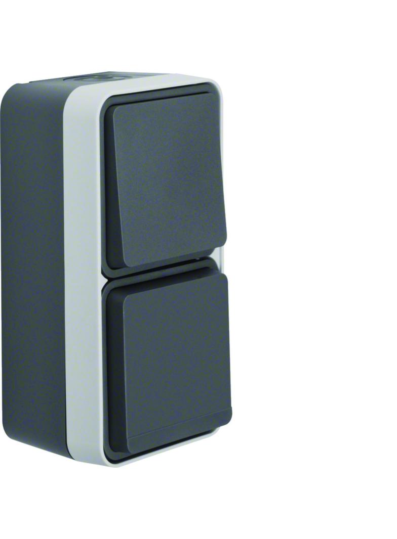 BERKER W.1 Łącznik uniwersalny z gniazdem SCHUKO pionowy kompletny IP55 szary 47803515 HAGER