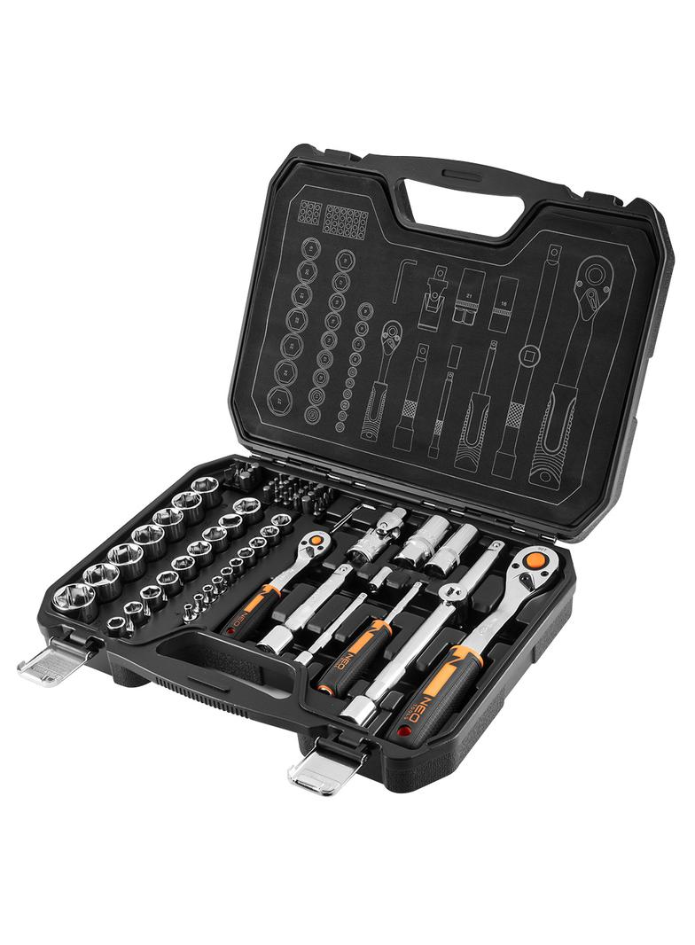 Klucze nasadowe 1/2", 1/4", zestaw 73 szt., CrV