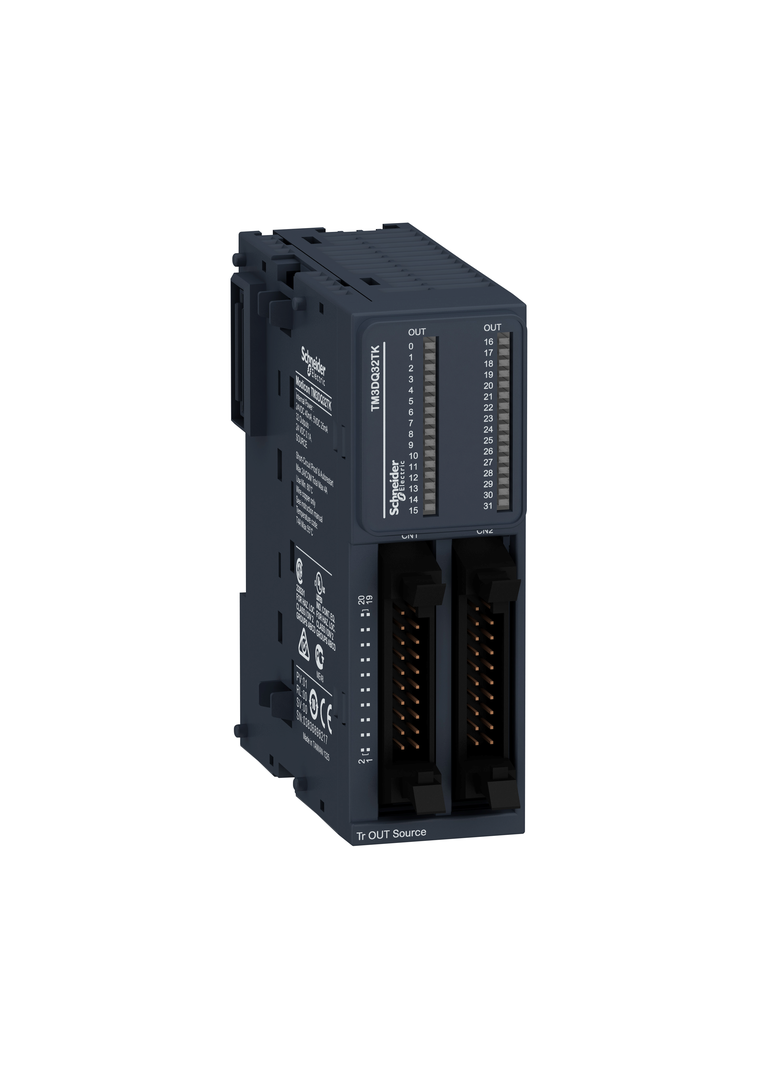 Modicon TM3, moduł wyjść cyfrowych, 32 wyjść tranzystorowych PNP, 0.1 A, złącze HE 10
