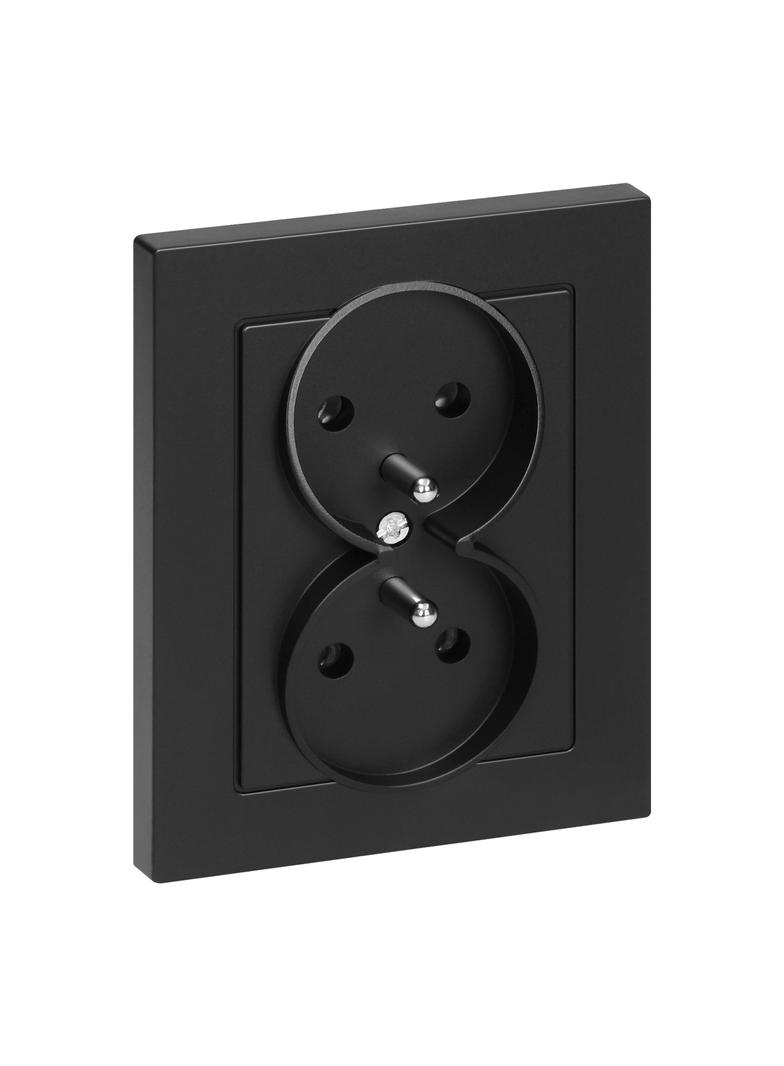 Gniazdo podwójne podtynkowe 2x2P+Z Malta, 16A, 250V, PT-6M, czarny mat FMS-106/B ORNO