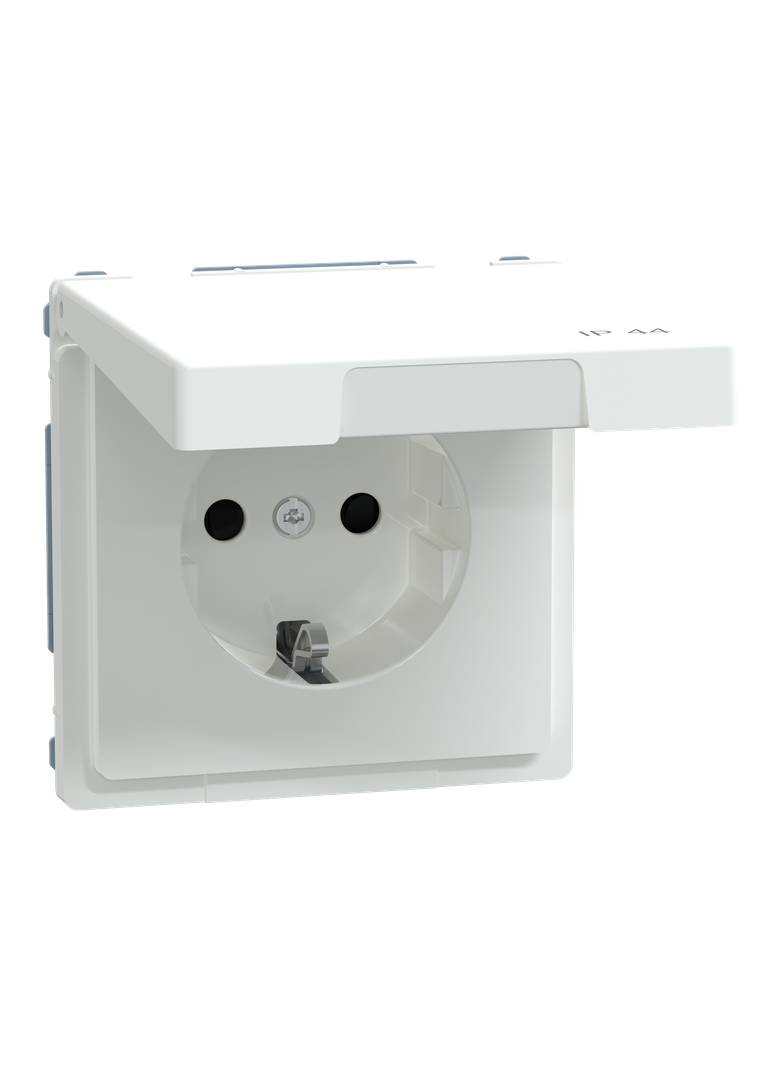 SCHUKO gniazdko elektryczne, w. hng.lid, IP44, zamknięty., screwl. term., lotus white, Sys. Des.