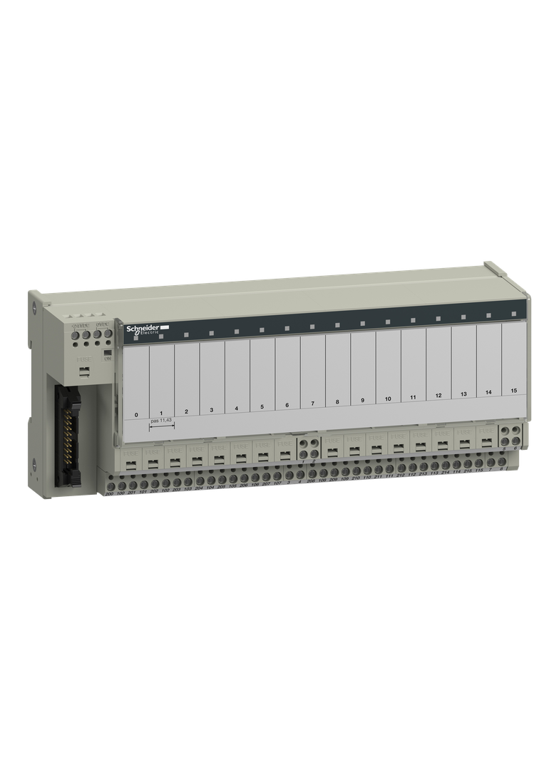 Modicon ABE7, podbaza do przekaźników wtykowych, 16 kanałów, bezpieczniki, przekaźnik 10 mm