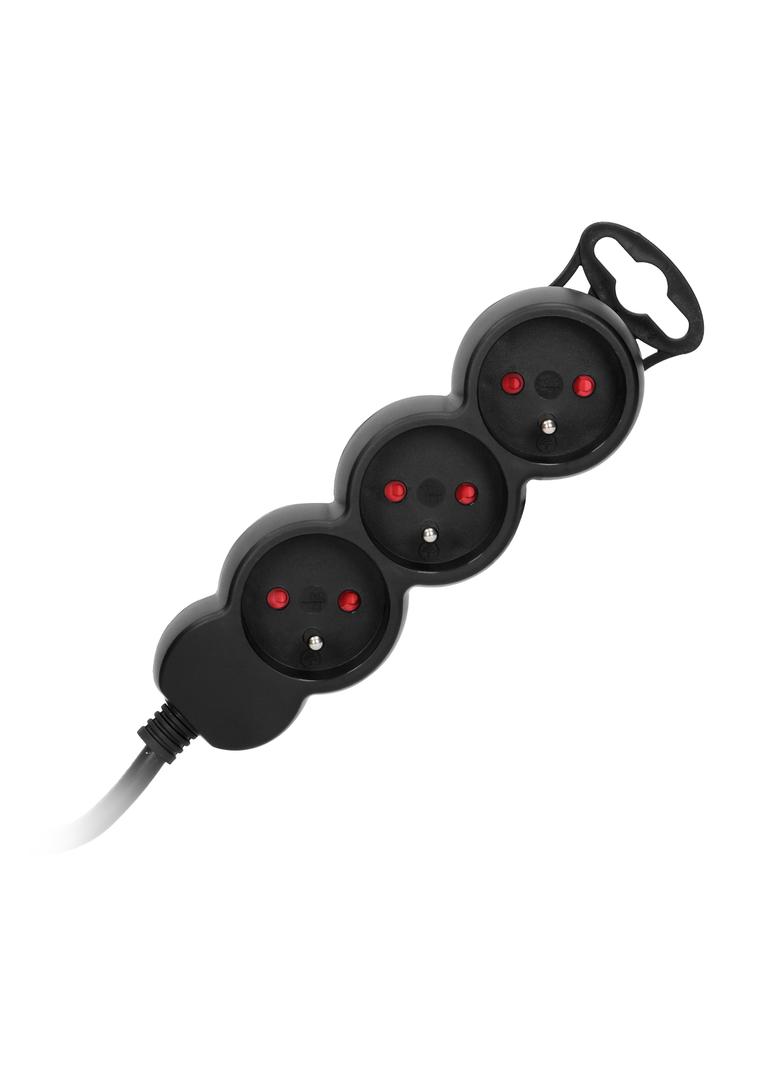 Przedłużacz 3-krotny 2P+Z, 5m H05VV-F 3x1,5mm2, Imax=16A, płaska wtyczka, czarny
