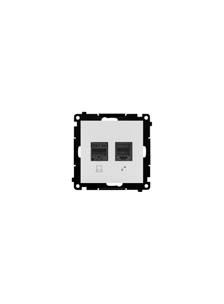 Simon 55 Gniazdo komputerowe RJ45 kategoria 5e + telefoniczne RJ12 Jasnoszary mat T5F.01/114 KONTAKT