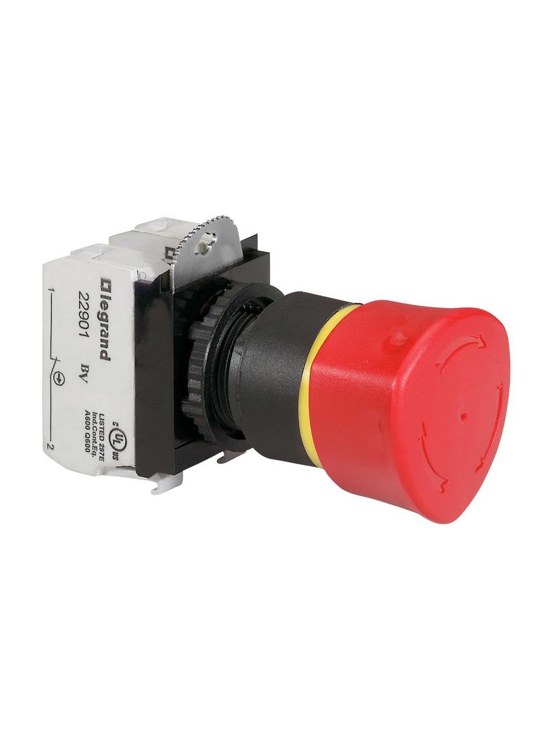 OSMOZ KOMPLET BEZ PODŚW.- GŁÓWKA STOP (PRZYC.-CIĄGNIJ) CZERW.O40 + UCHW. 1NO+1NC, Legrand