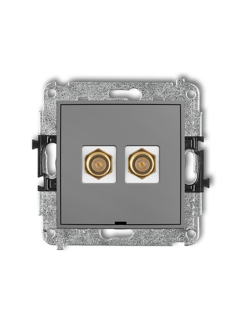 ICON Mechanizm gniazda antenowego podwójnego typu F (SAT) pozłacany, bez pola opisowego szary mat