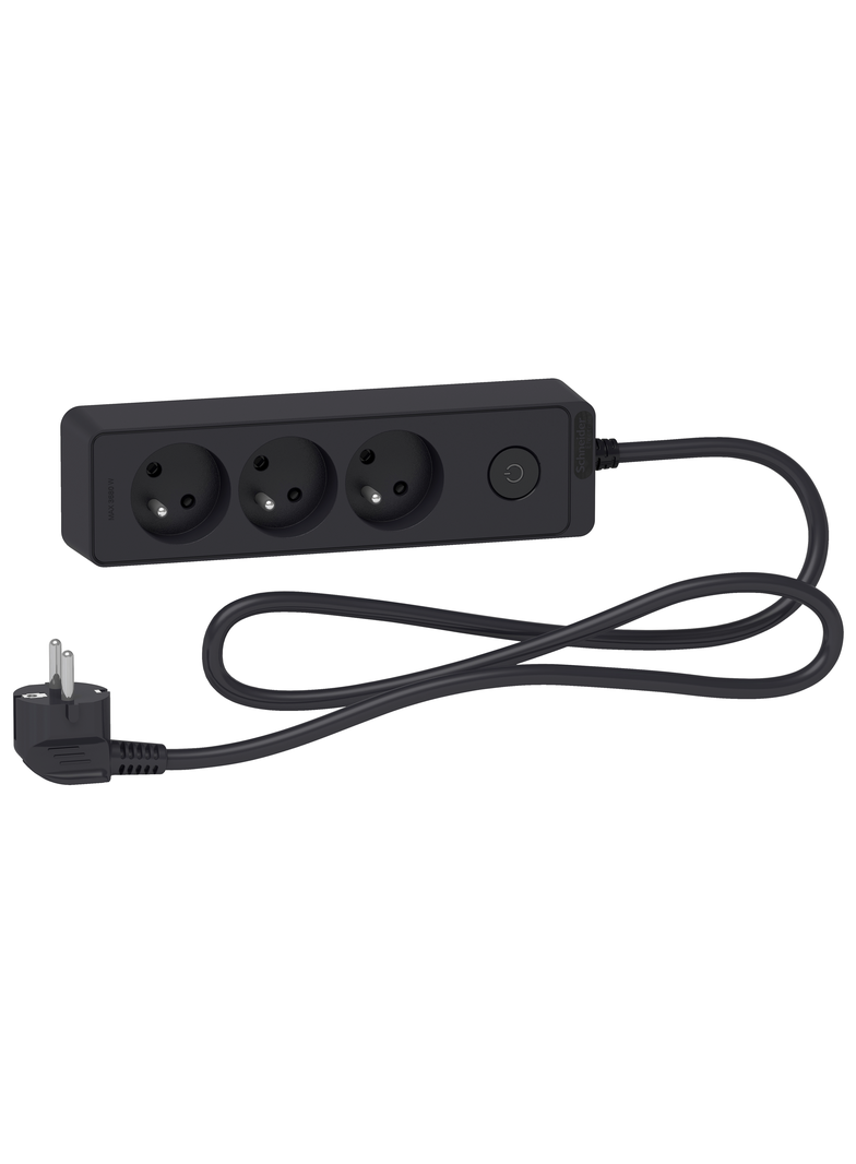 Odace, przedłużacz 3-gniazdowy z łącznikiem 1,5m antracyt
