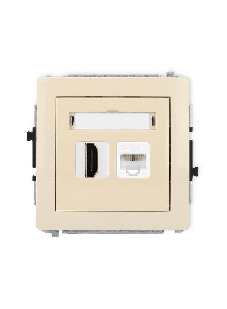 DECO Gniazdo pojedyncze HDMI 2.0, 4K + gniazda komp. poj. 1xRJ45, kat. 5e, 8-stykowy beżowy 1DGHK 1DGHK-45e KARLIK