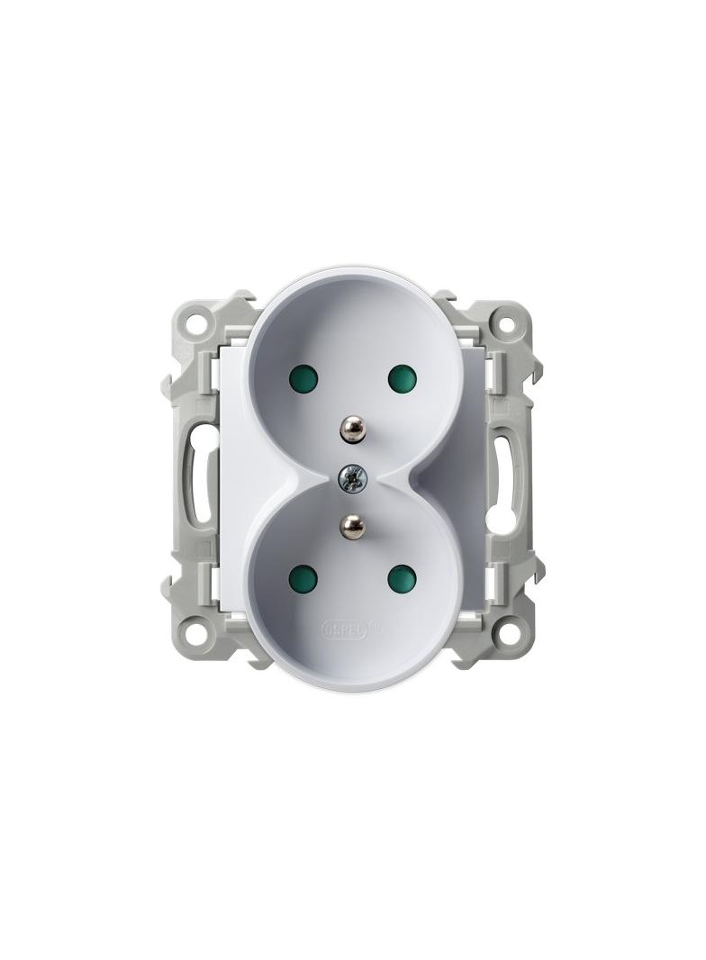 SZAFIR Gniazdo podwójne z uziemieniem z przesłonami torów prądowych, moduł bez ramki - kolor biały