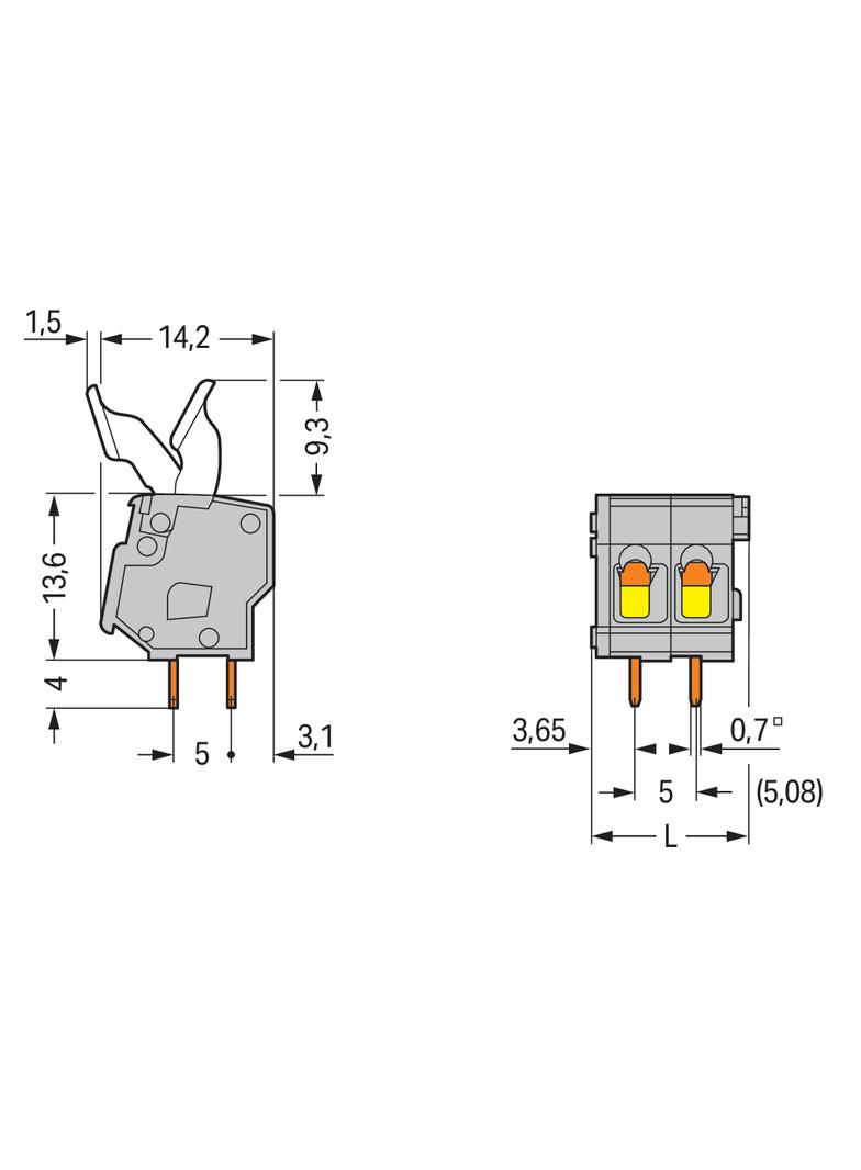 listwa zaciskowa do pł. drukowanych 4-torowa szara raster 5/5,08 mm