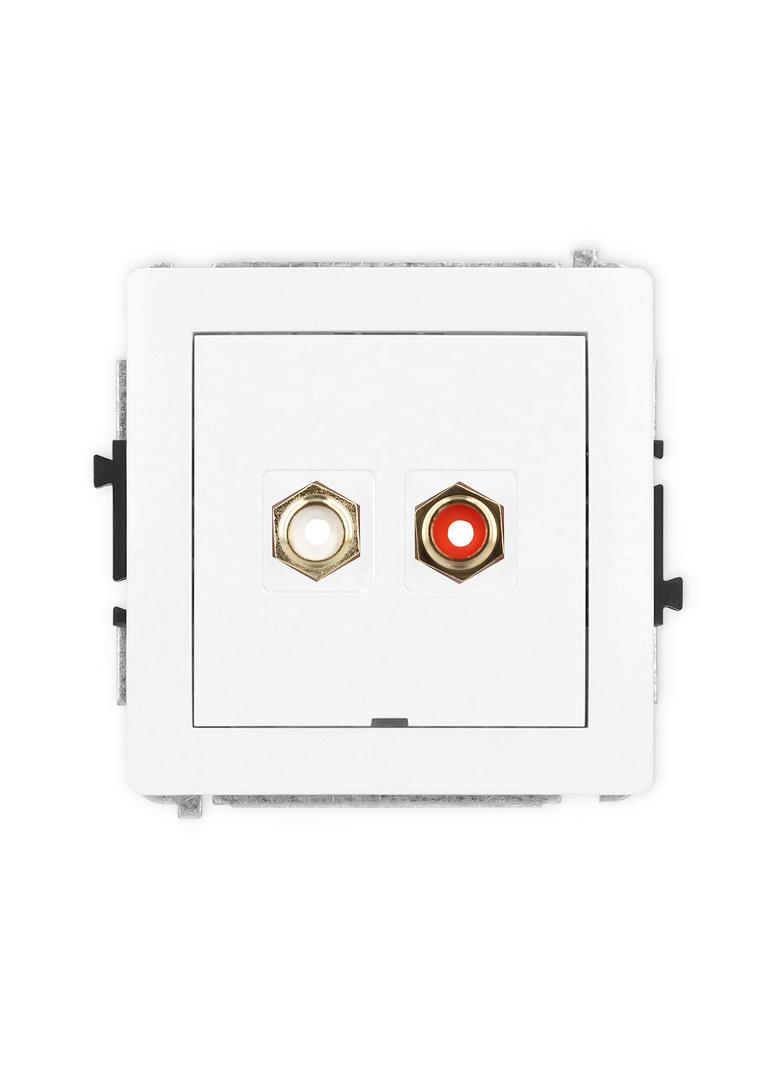 DECO Mechanizm gniazda podwójnego RCA, bez pola opisowego (typu cinch - biały i czerwony, pozłacany)